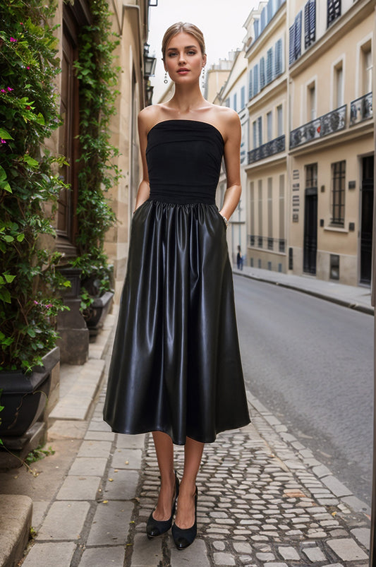 MIMI TUBE DRESS (BLACK VEGAN LEATHER)- VD3330PU