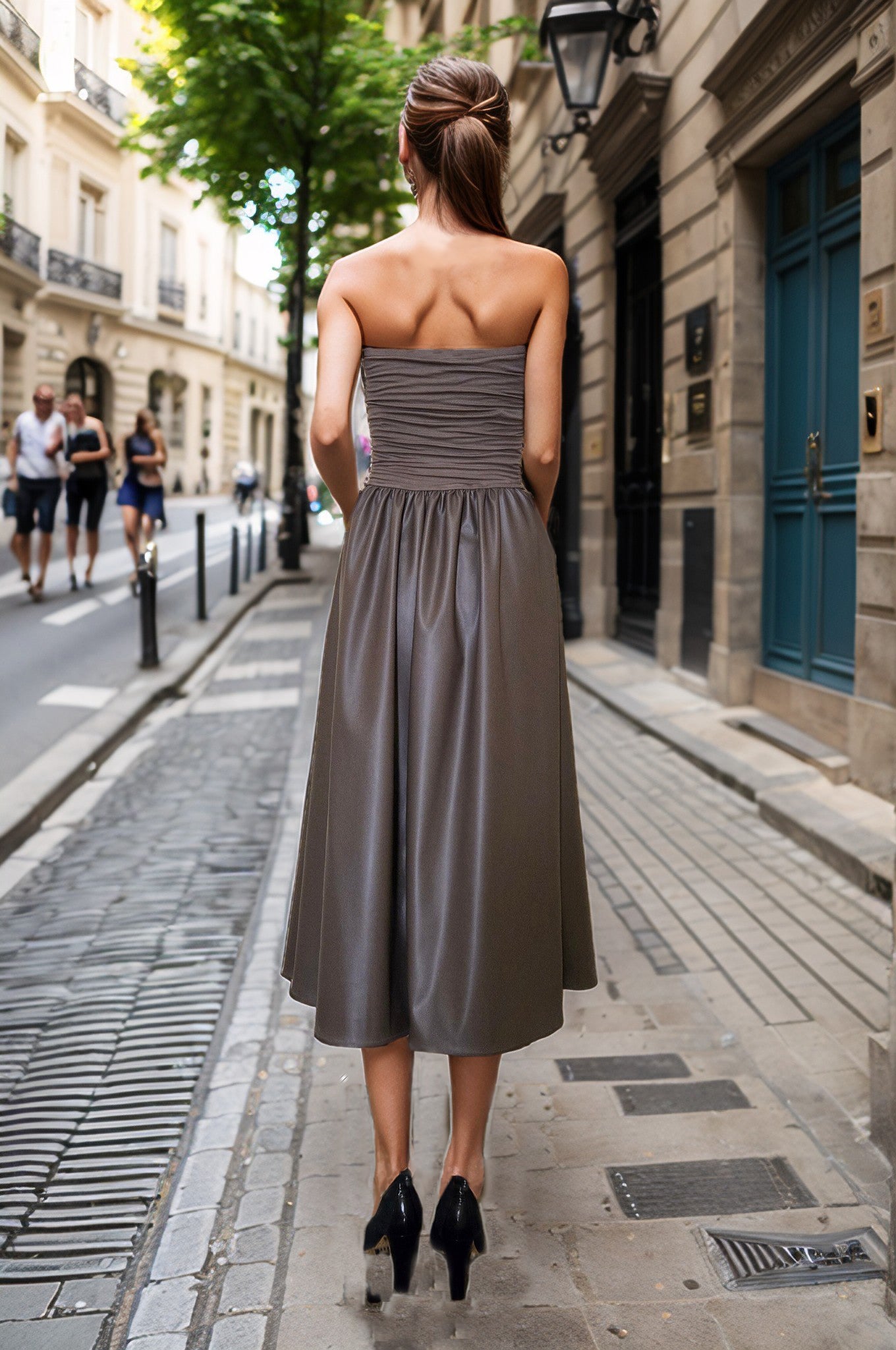 MIMI TUBE DRESS (MOCHA VEGAN LEATHER)- VD3330PU