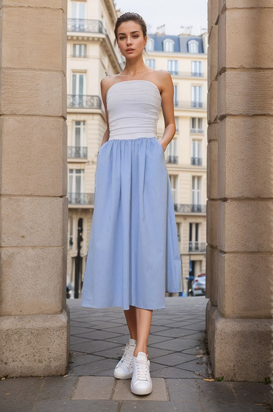MIMI TUBE DRESS (WHITE / BLUE) - VD3330