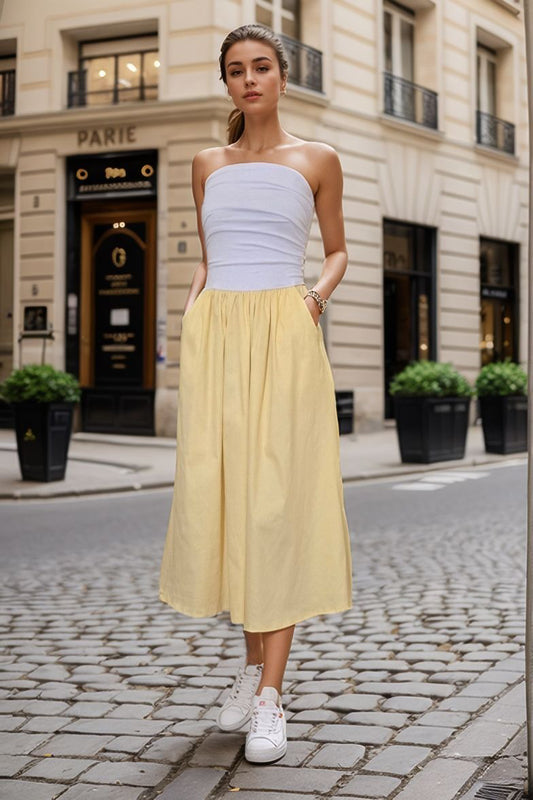 MIMI TUBE DRESS (WHITE / YELLOW) - VD3330