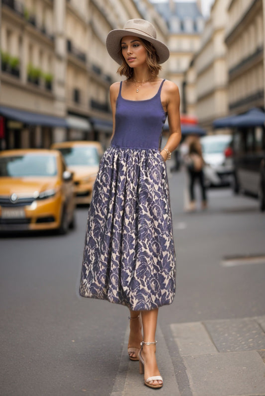 MIRA MIDI BUBBLE DRESS (NAVY/NAVY LACE) -VD3349