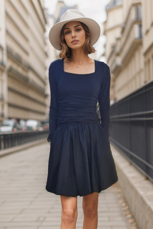ANAIS LONG SLEEVE BUBBLE DRESS (BLACK / BLACK) - VD3366