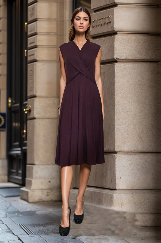 HARPER TWIST FRONT MIDI DRESS (DARK WINE)-VD3443