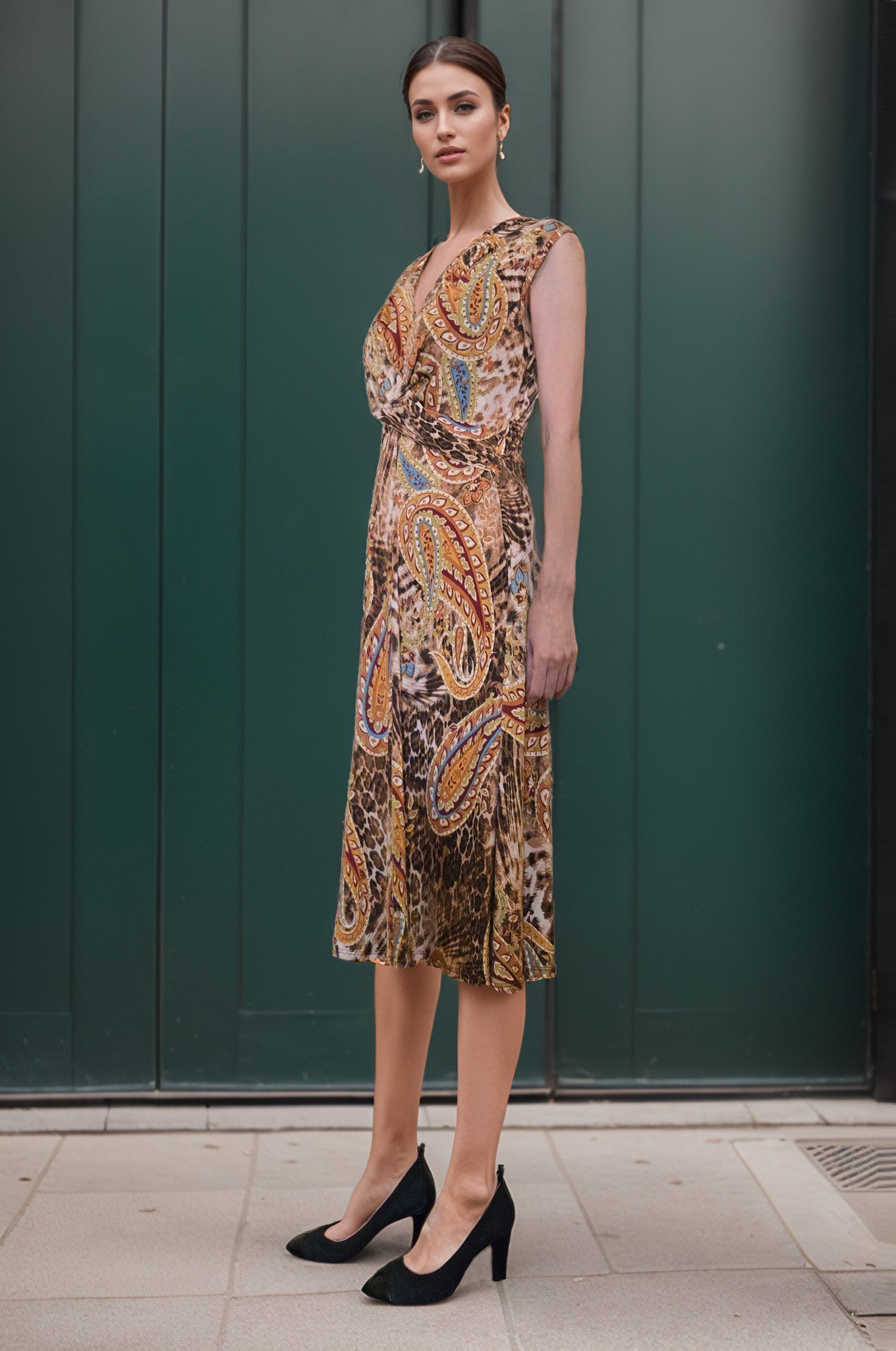 HARPER TWIST FRONT MIDI DRESS (LEOPARD PAISLEY)-VD3443