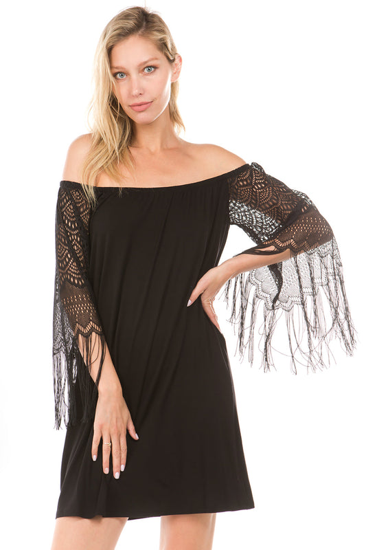 FARRAH OFF SHOULDER DRESS (Black)- VD9215