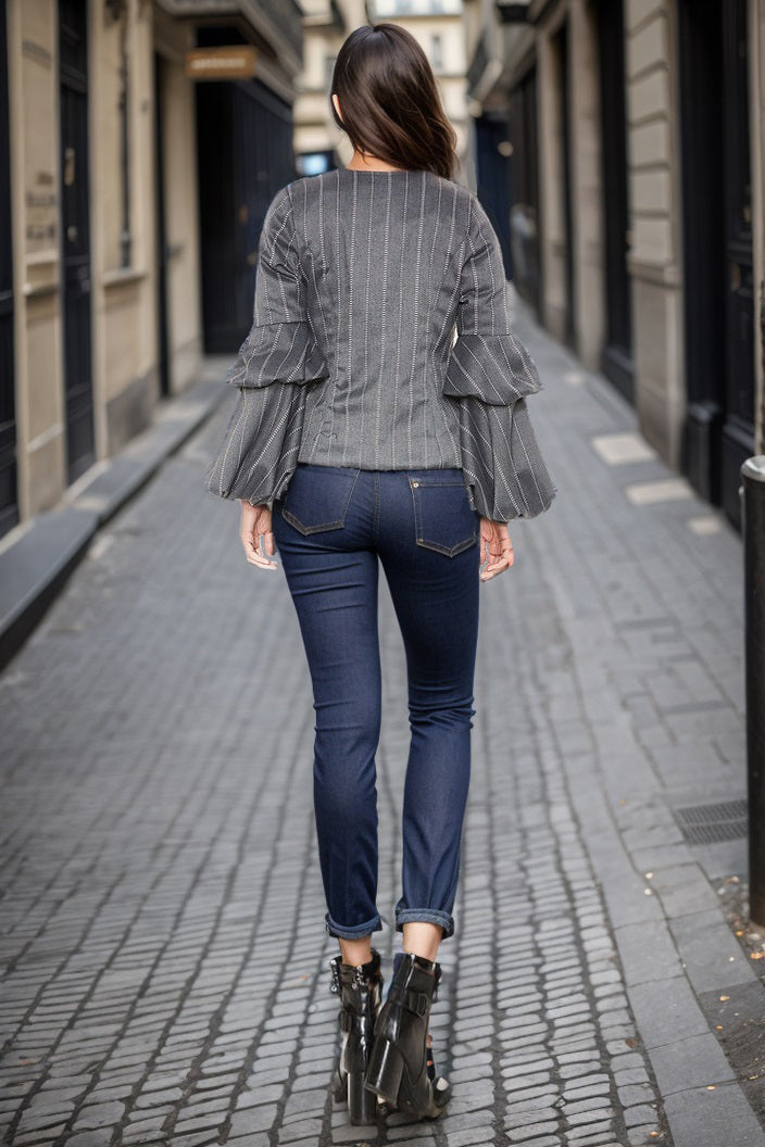 DANDY JACKET (GREY PINSTRIPE)-VJ2016