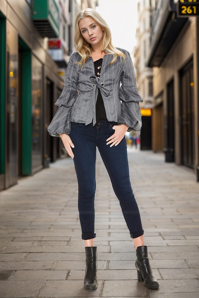 DANDY JACKET (GREY PINSTRIPE)-VJ2016