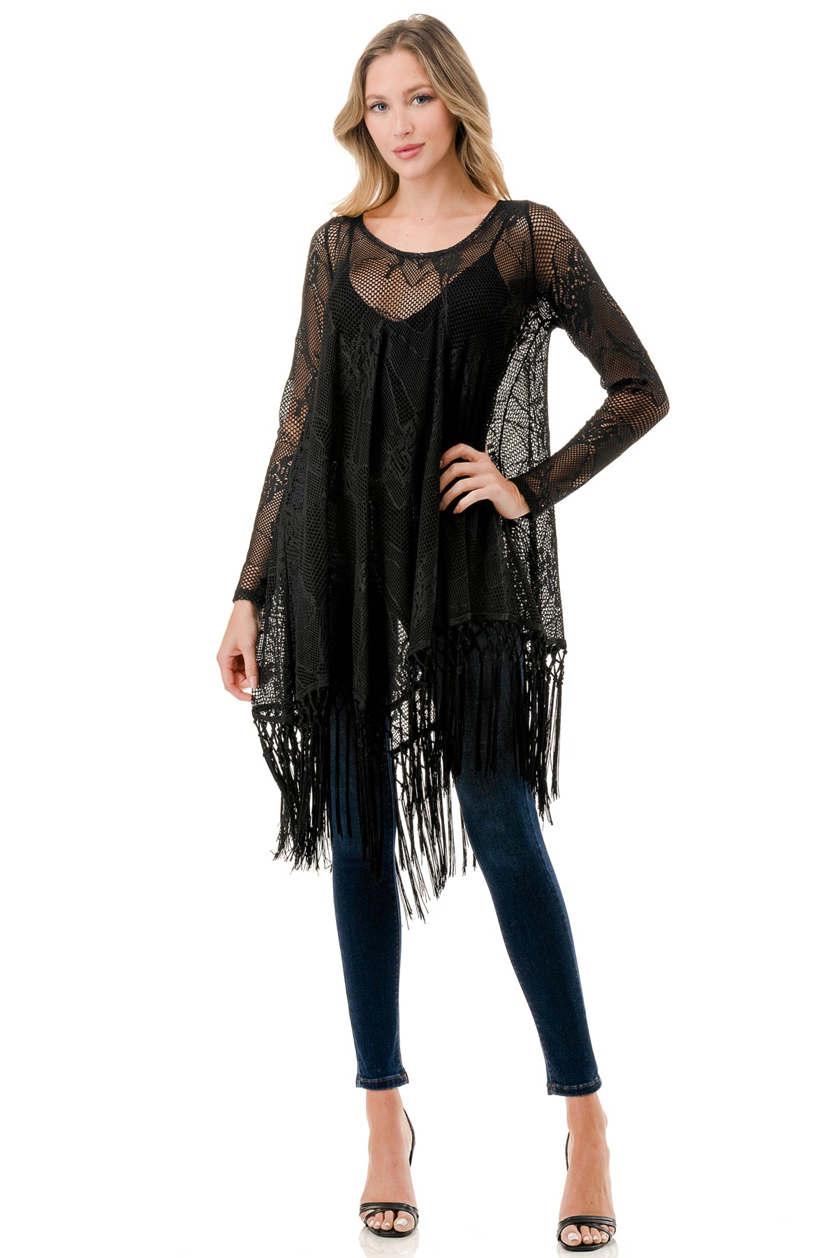 STEPHANIE LONG SLEEVE TOP (BLACK LACE)- VT1360