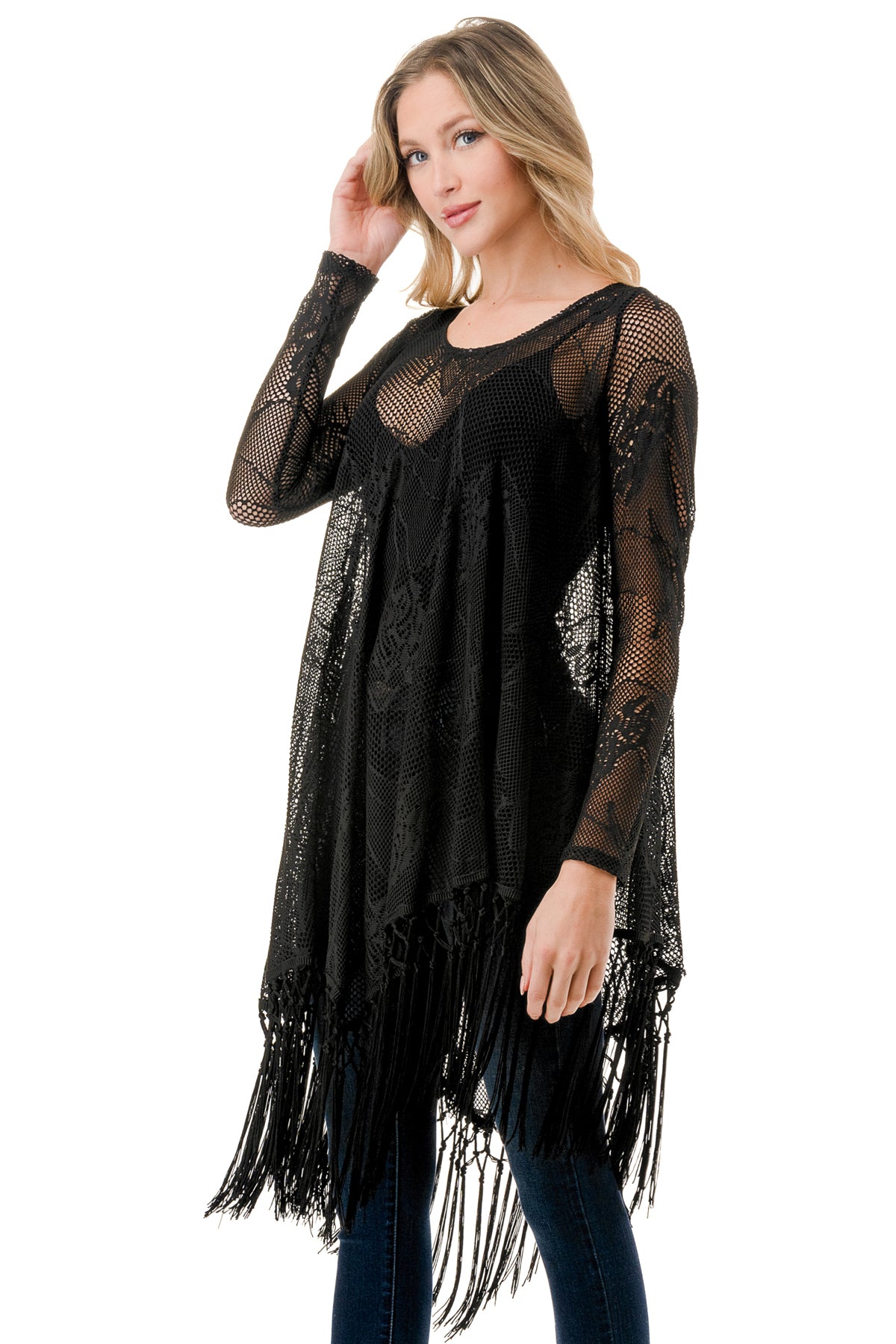STEPHANIE LONG SLEEVE TOP (BLACK LACE)- VT1360