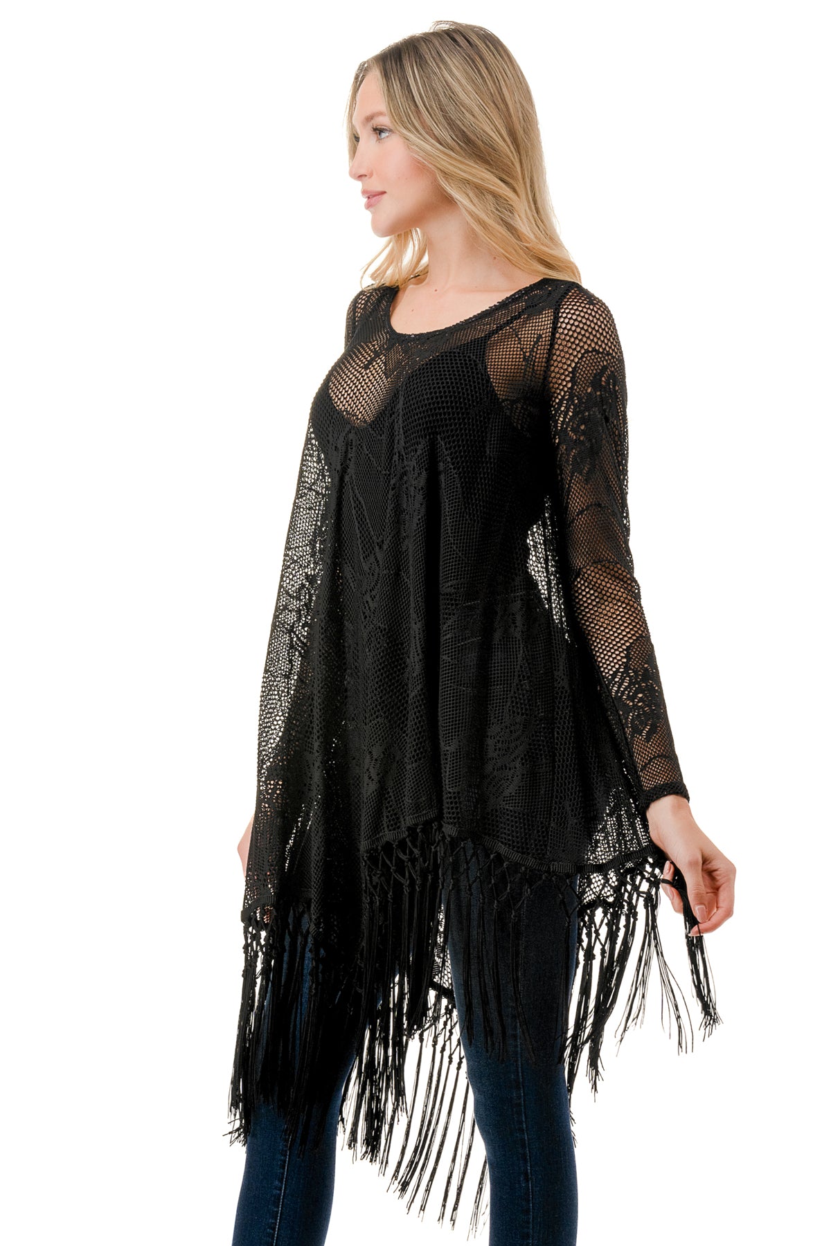 STEPHANIE LONG SLEEVE TOP (BLACK LACE)- VT1360