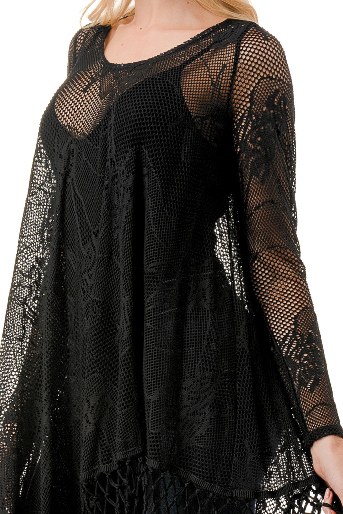 STEPHANIE LONG SLEEVE TOP (BLACK LACE)- VT1360