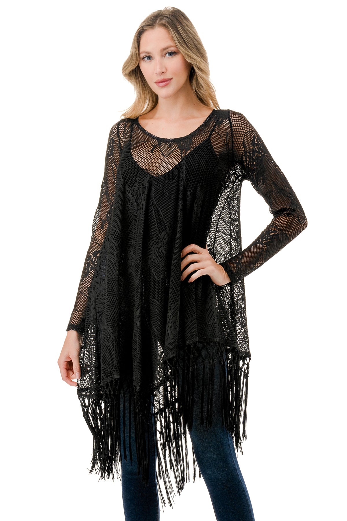 STEPHANIE LONG SLEEVE TOP (BLACK LACE)- VT1360