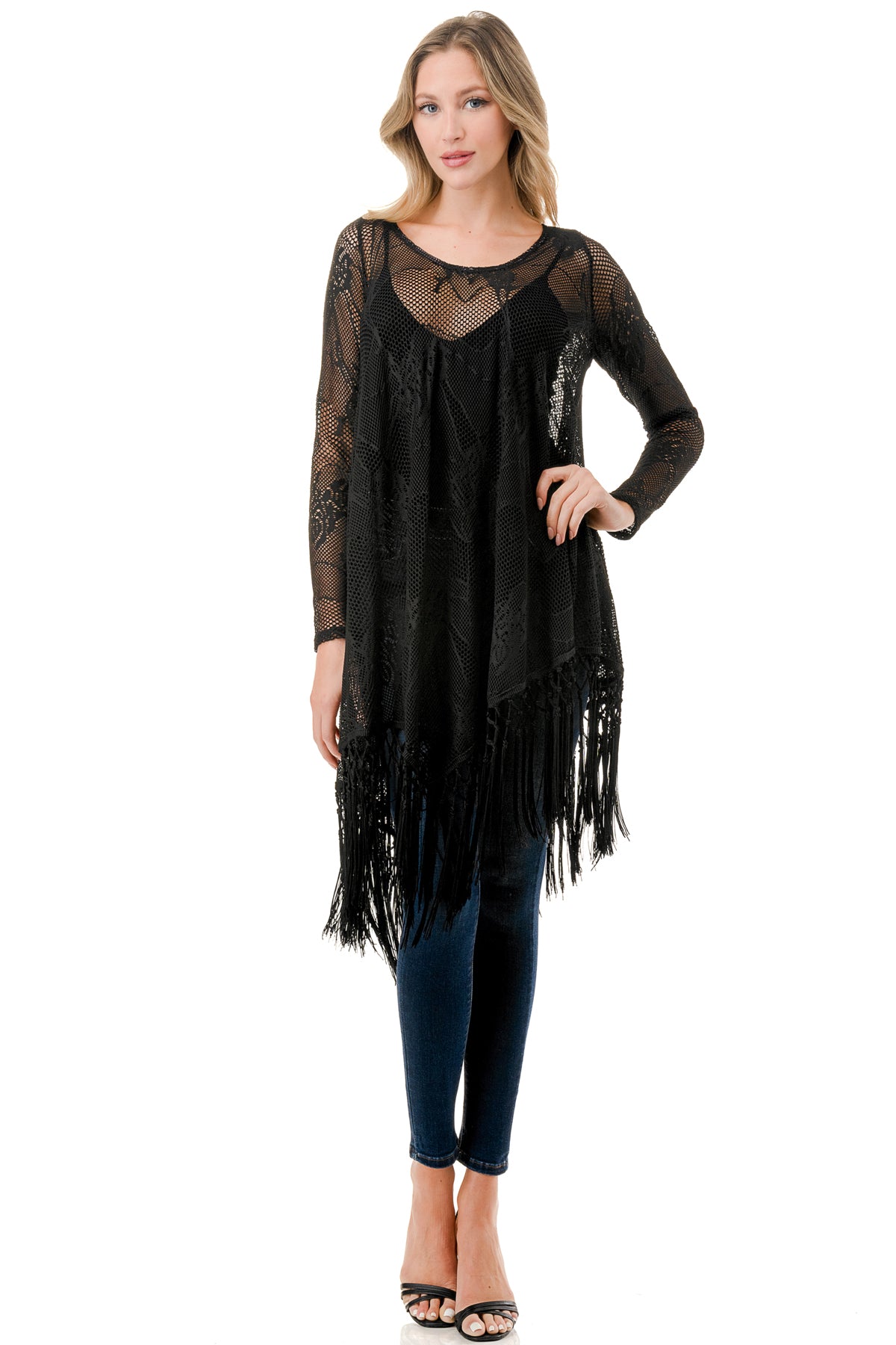 STEPHANIE LONG SLEEVE TOP (BLACK LACE)- VT1360
