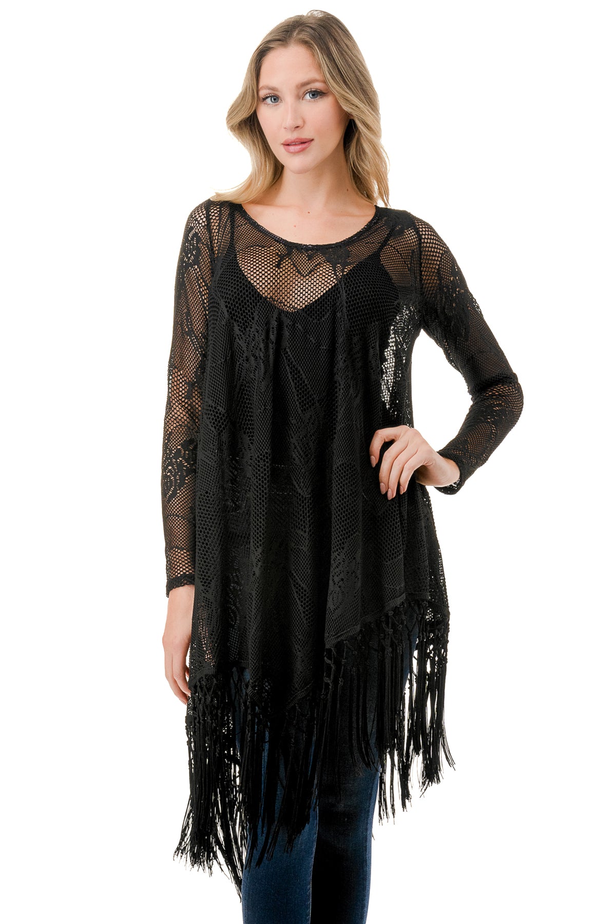 STEPHANIE LONG SLEEVE TOP (BLACK LACE)- VT1360
