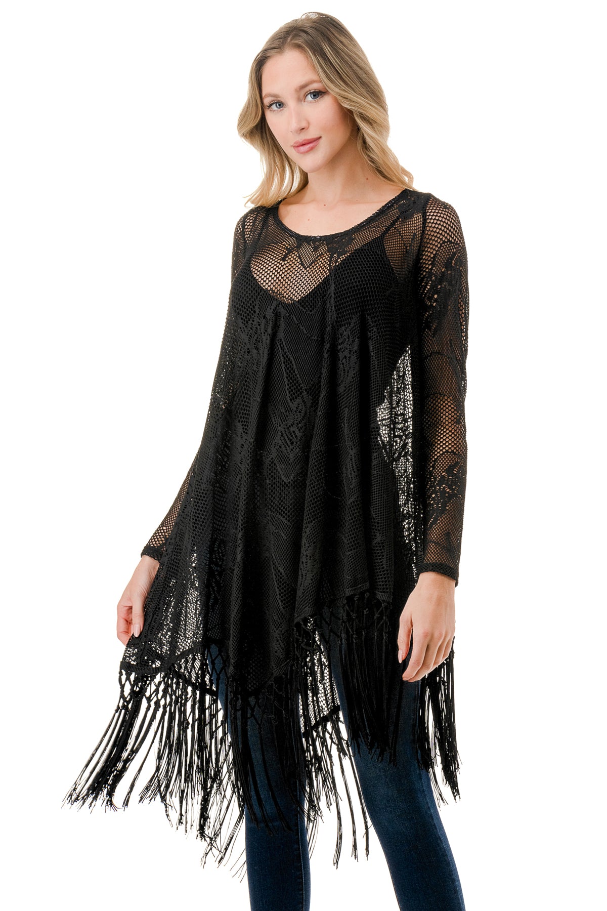 STEPHANIE LONG SLEEVE TOP (BLACK LACE)- VT1360