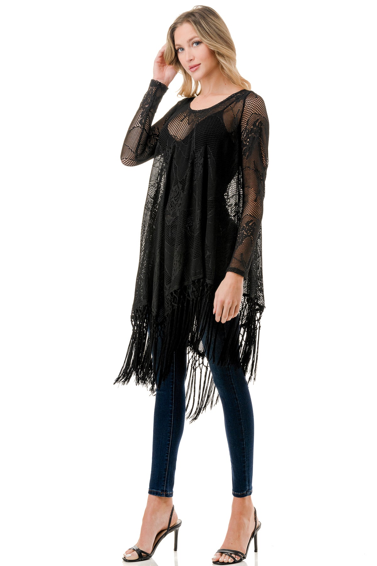 STEPHANIE LONG SLEEVE TOP (BLACK LACE)- VT1360