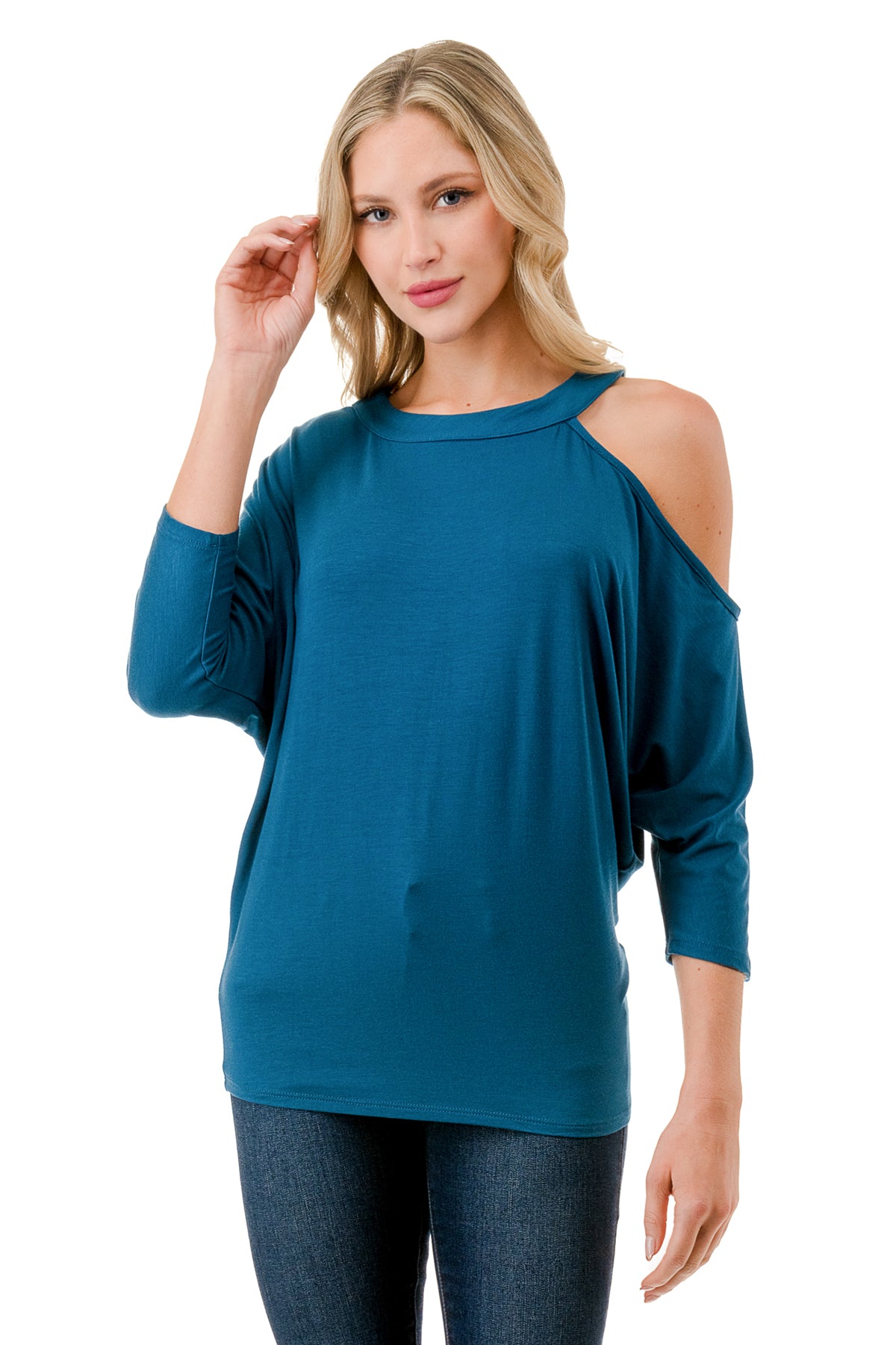 LINNETTE  ASYMMETRICAL TOP (TEAL)-VT2453