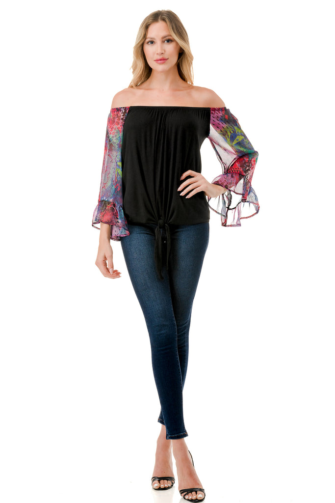 HARRIET OFF SHOULDER TOP (BLACK / FANTASY)- VT2509