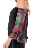 HARRIET OFF SHOULDER TOP (BLACK / FANTASY)- VT2509