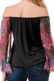 HARRIET OFF SHOULDER TOP (BLACK / FANTASY)- VT2509