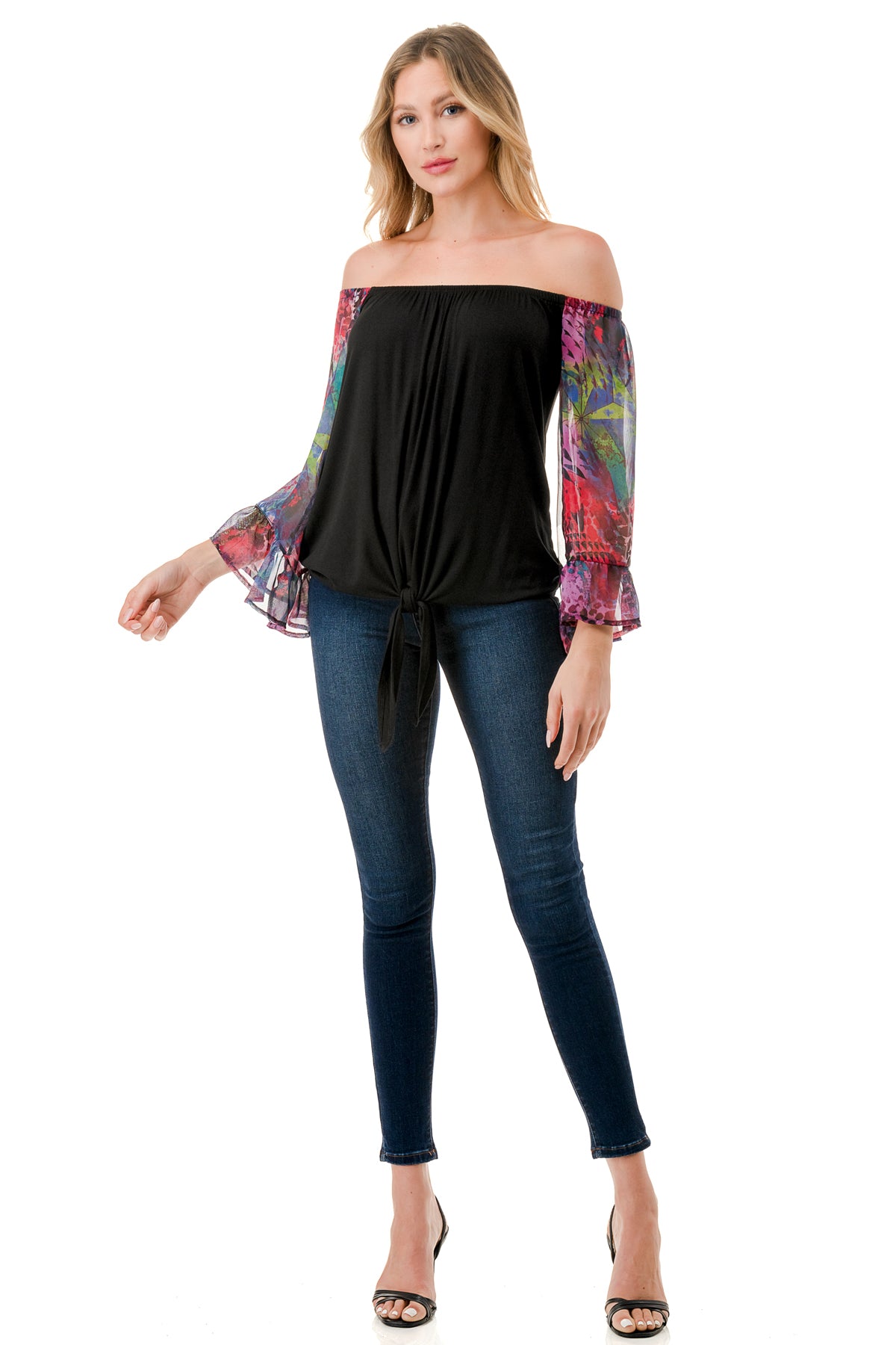 HARRIET OFF SHOULDER TOP (BLACK / FANTASY)- VT2509