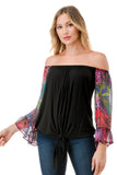 HARRIET OFF SHOULDER TOP (BLACK / FANTASY)- VT2509