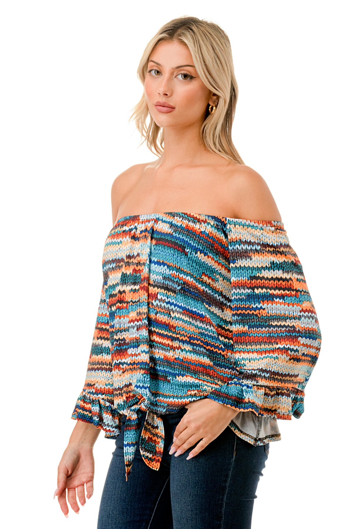 HARRIET OFF SHOULDER TOP (BLUE SWEATER)- VT2509