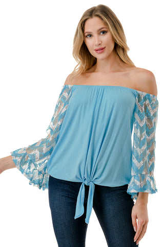 HARRIET OFF SHOULDER TOP (ELECTRIC BLUE / BLUE CHEVRON)- VT2509