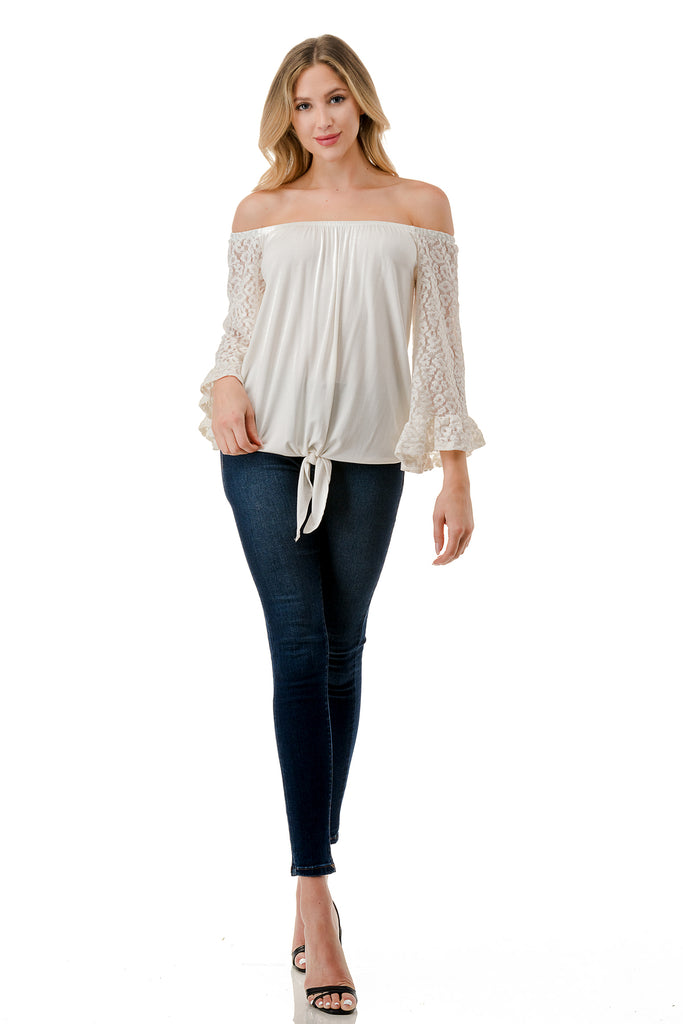 HARRIET OFF SHOULDER TOP (IVORY / IVORY LACE)- VT2509