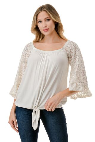 HARRIET OFF SHOULDER TOP (IVORY / IVORY LACE)- VT2509