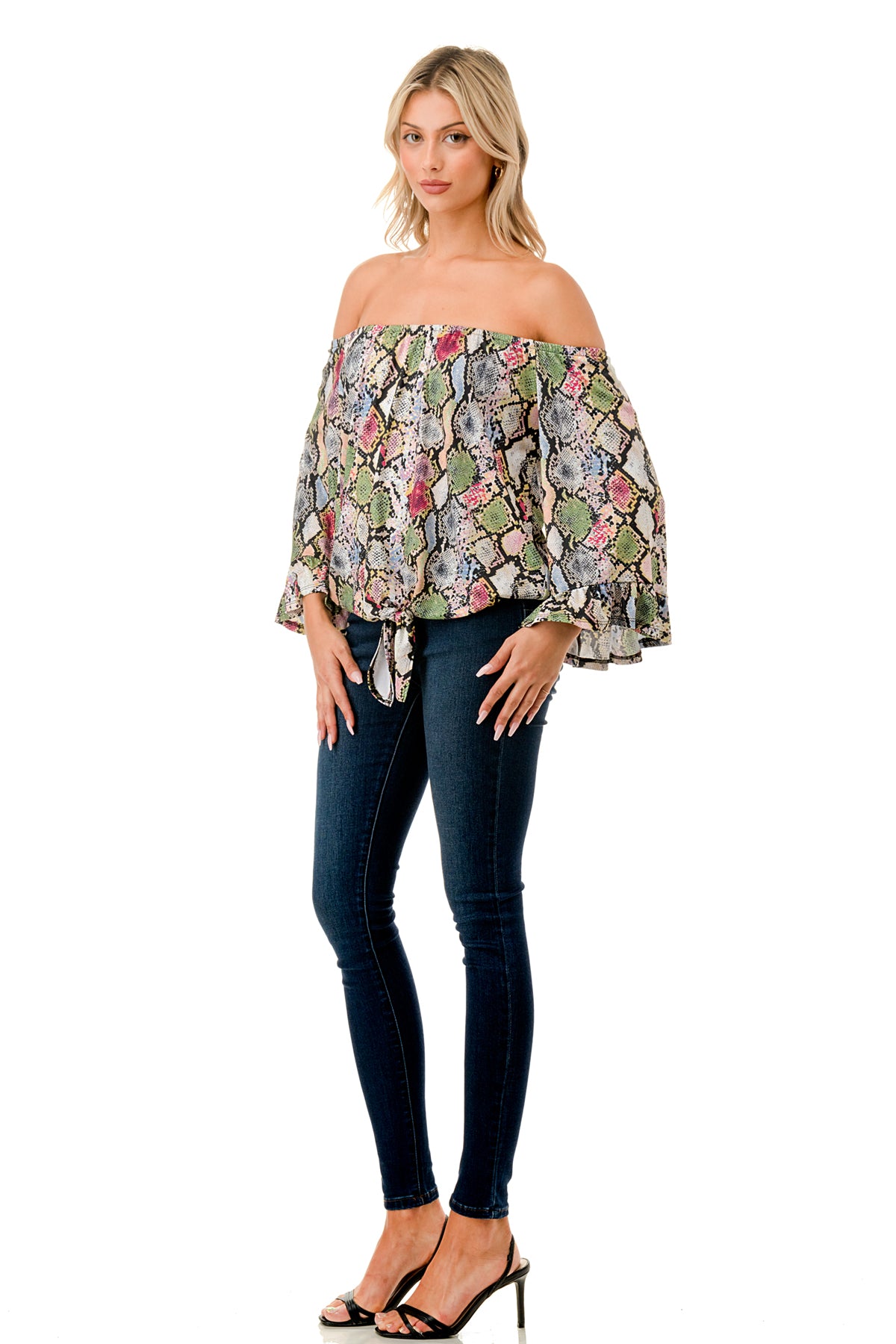 HARRIET OFF SHOULDER TOP (MULTI SNAKE)- VT2509