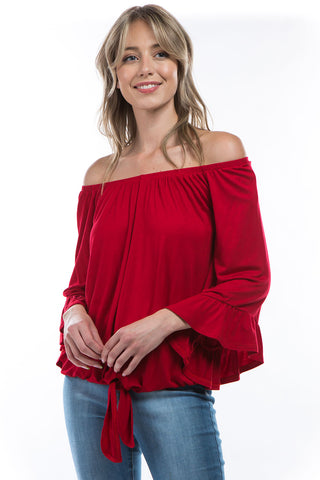 HARRIET OFF SHOULDER TOP (RED)- VT2509