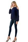 MICHELLE COLD SHOULDER TOP (NAVY)-VT2609