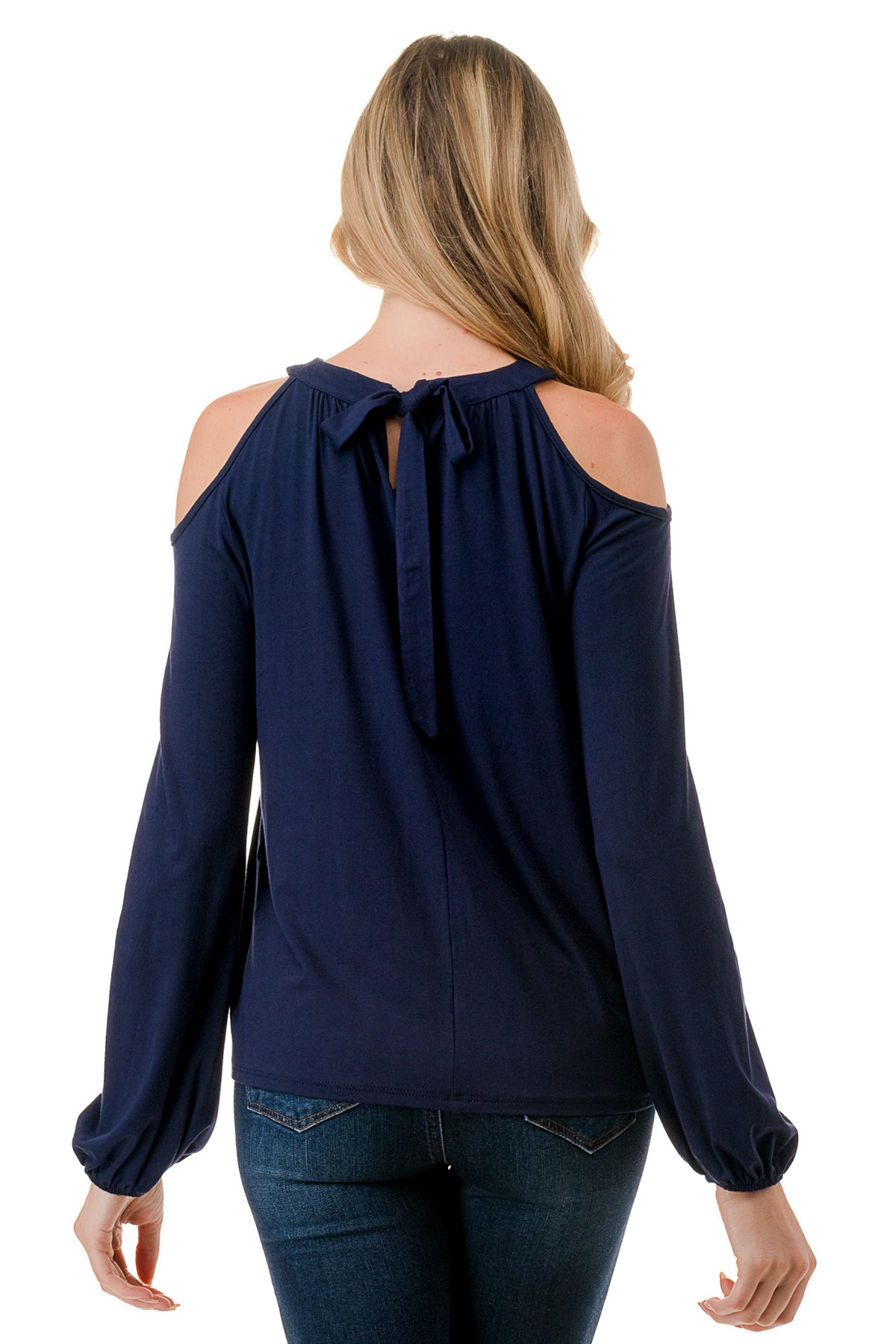 MICHELLE COLD SHOULDER TOP (NAVY)-VT2609