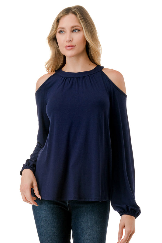MICHELLE COLD SHOULDER TOP (NAVY)-VT2609