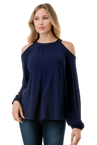 MICHELLE COLD SHOULDER TOP (NAVY)-VT2609