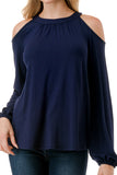 MICHELLE COLD SHOULDER TOP (NAVY)-VT2609