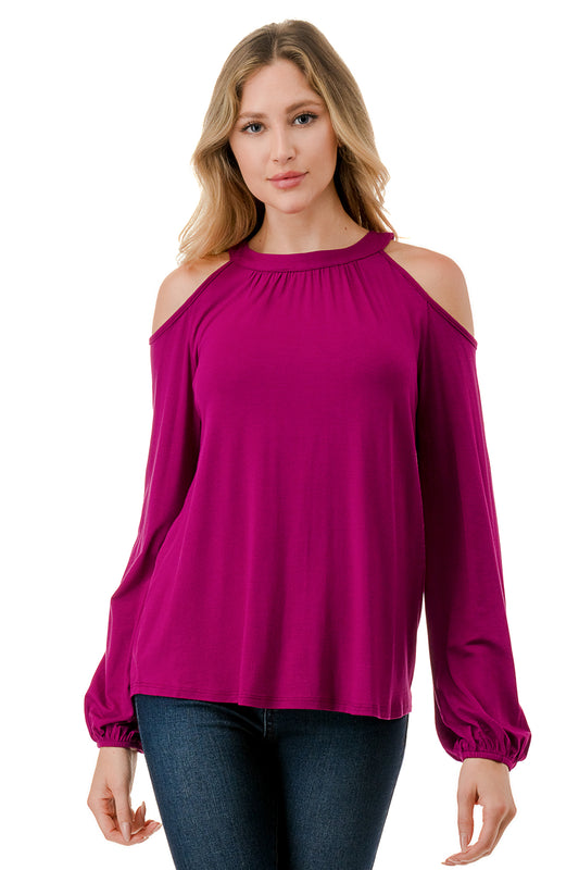 MICHELLE COLD SHOULDER TOP (MAGENTA)-VT2609