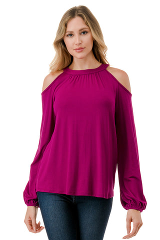 MICHELLE COLD SHOULDER TOP (MAGENTA)-VT2609
