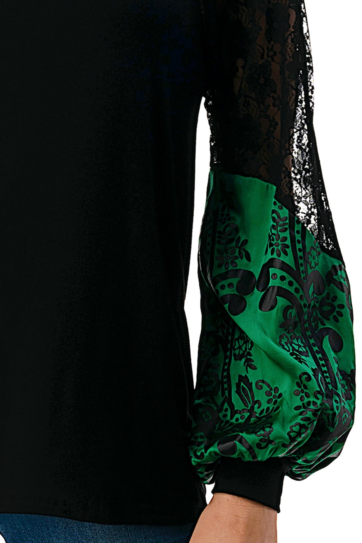 GINA V NECK TOP (BLACK/GREEN FLORAL SILK)- VT2647