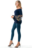 LENA BELL SLEEVE TOP (NAVY / NAVY PAISLEY)- VT2650