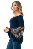 LENA BELL SLEEVE TOP (NAVY / NAVY PAISLEY)- VT2650