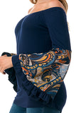 LENA BELL SLEEVE TOP (NAVY / NAVY PAISLEY)- VT2650