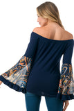 LENA BELL SLEEVE TOP (NAVY / NAVY PAISLEY)- VT2650