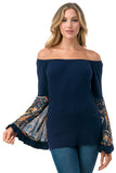 LENA BELL SLEEVE TOP (NAVY / NAVY PAISLEY)- VT2650