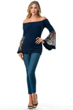 LENA BELL SLEEVE TOP (NAVY / NAVY PAISLEY)- VT2650