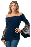 LENA BELL SLEEVE TOP (NAVY / NAVY PAISLEY)- VT2650