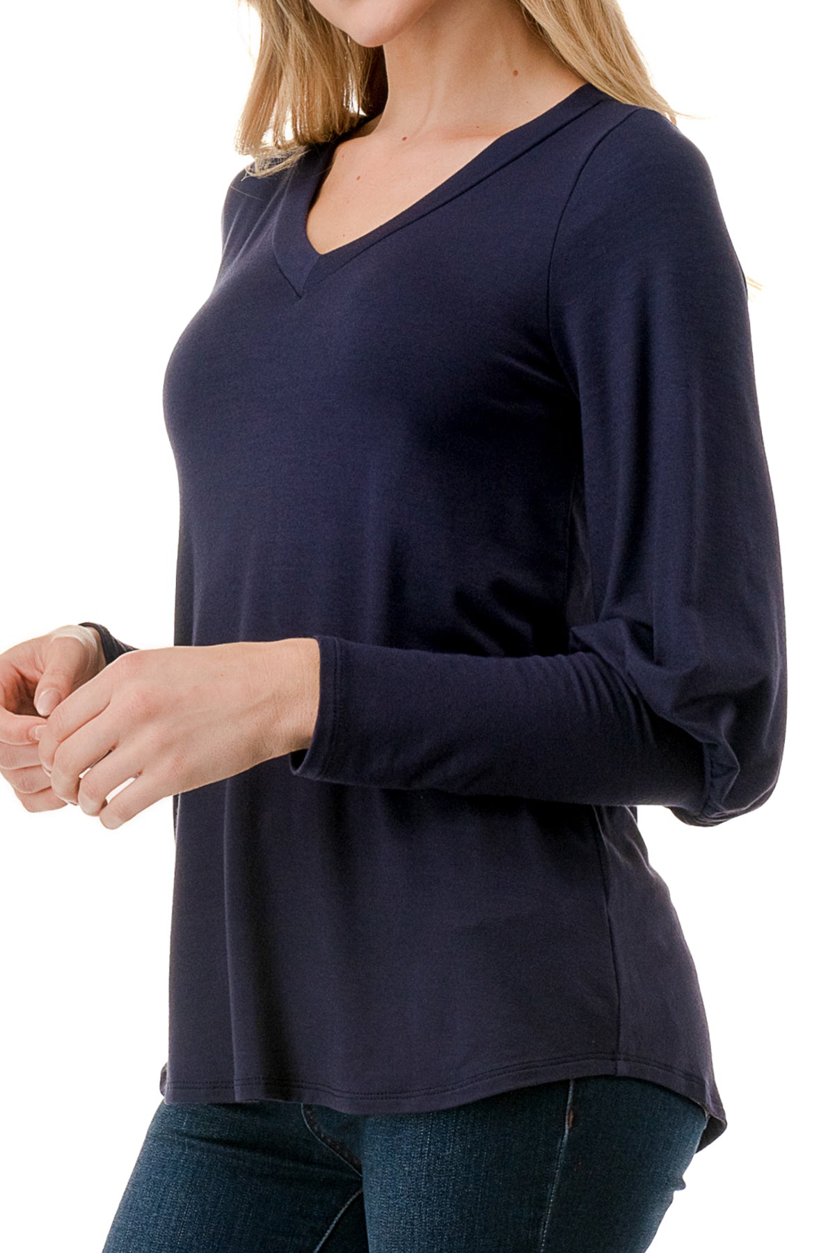 ANN SMOKING BALLOON SLEEVE TOP (NAVY)-VT2862
