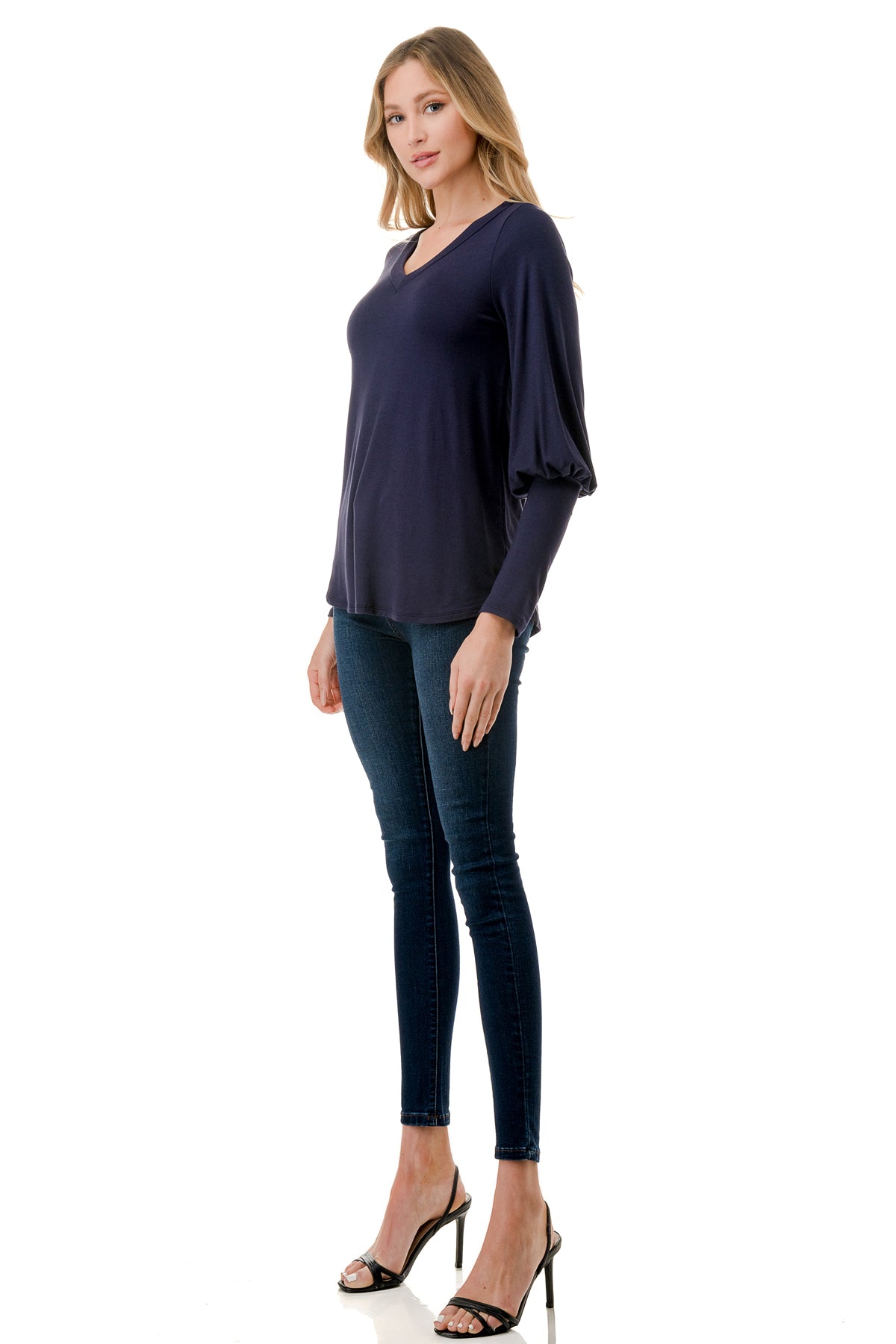 ANN SMOKING BALLOON SLEEVE TOP (NAVY)-VT2862