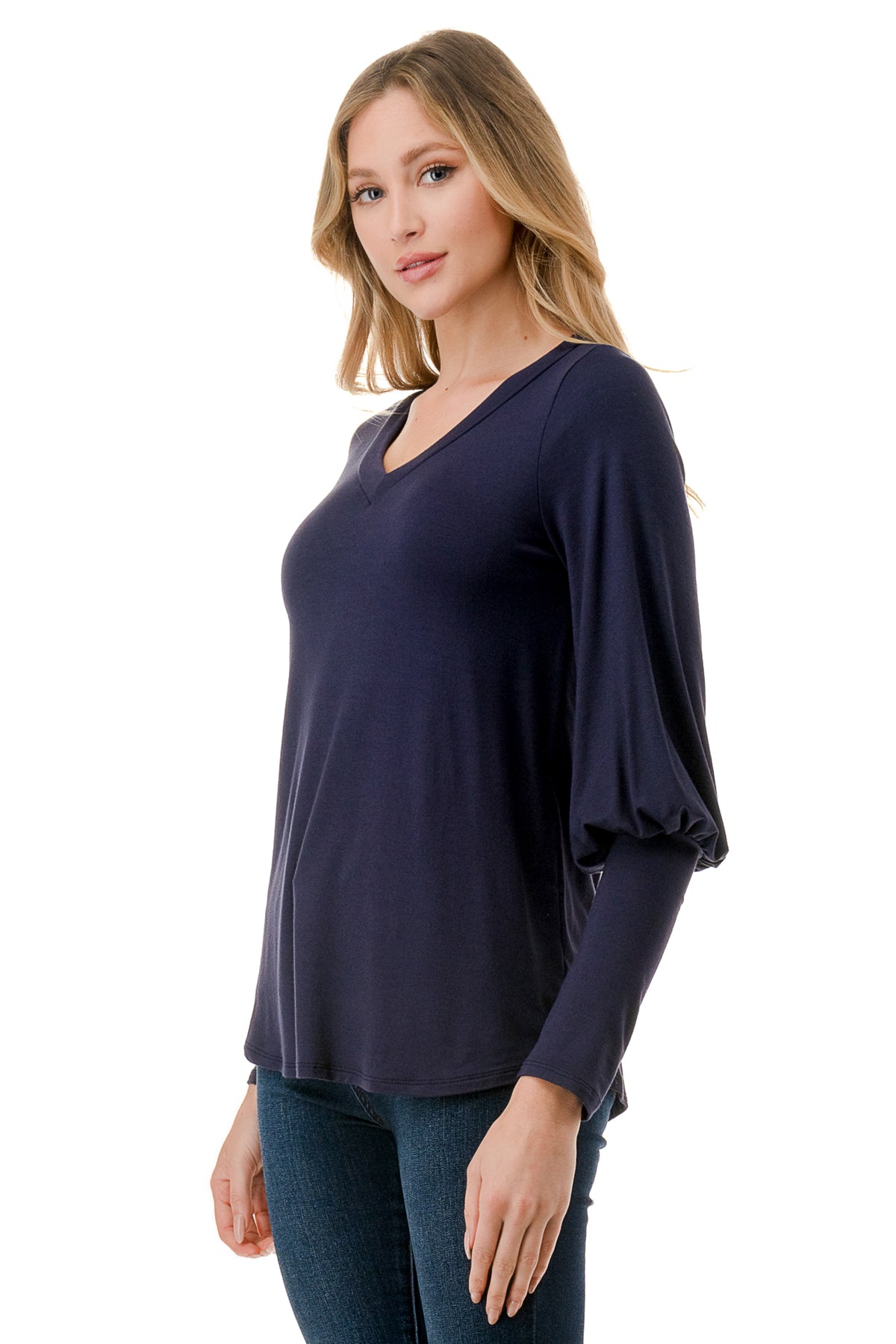 ANN SMOKING BALLOON SLEEVE TOP (NAVY)-VT2862